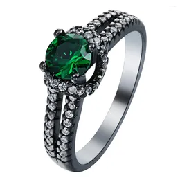 Wedding Rings Bright Green Cubic Zirconia Female Ring Jewelry Black Gun Color Shining CZ Bands Engagement For Women Accessories