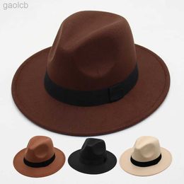 Wide Brim Hats Bucket Hats Classic Black Ribbon Womens Fedora Hat Winter Gentleman Jazz Mens Felt Hat Retro Church Womens Flat Width Brim Dress Hat 24323