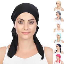 Ethnic Clothing Trendy Women Bottoming Cap Plain Hijabs Pullover Hat With Tail Muslim Turban Head Scarf Wrap Headcloth Prayer Beanie Instant