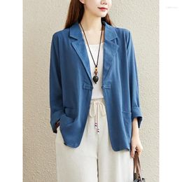Women's Suits Blazer Women Blazers Cotton Linen Long Sleeve Loose Solid Tops Jacket Casual Fashion Suit Office Streetwear Versatile Veste