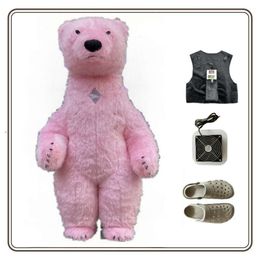Mascot Costumes 2.6m Cute Iatable Pink Polar Bear Panda Costume Adult Fur Mascot Suit Full Body Fancy Dress Up for Entertainments Party Event