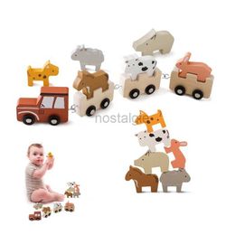 Sorting Nesting Stacking toys Baby wooden Montessori toy farm animal car cow rabbit block stacking balance puzzle game childrens education 24323