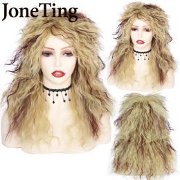 Wigs JT Synthetic Punk Rock Wig Long Curly Mens 80S Style Rock Star Blonde Grey Colour Female Hairpiece Cosplay Wig Halloween Party