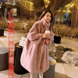 Winter New Mink Fur Imitation Coat for Womens Loose and Thickened Otter Rabbit Hair Mid Length Over Knee