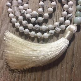 Pendants 8mm Amazoniumite Quartz Howlite 108 Beads Tassel Necklace Classic Bohemian Gift Hipster Teenagers Spiritual Seekers Wood
