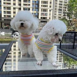 Dog Apparel Pet Clothing Vest Summer Breathable Thin Cotton Striped Cartoon Print Teddy Bear Small