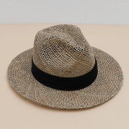 Wide Brim Hats Straw Hat Sea Grass Summer Panama For Women Black Band Sun Flat Holiday Beach Men Adult