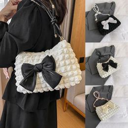 Shoulder Bags Pleated Bubble Cloud Handbag Korean Style Princess Plaid Underarm Bag Solid Color Large Capacity Bow Girls