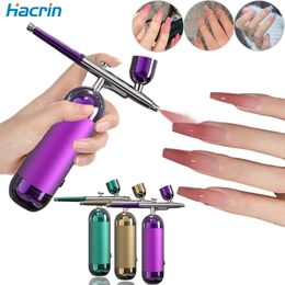 Airbrush Nail With Compressor Portable AirBrush Mini Nano Spray Gun Oxygen Injector for Art Manicure Makeup Painting Tattoo 240322