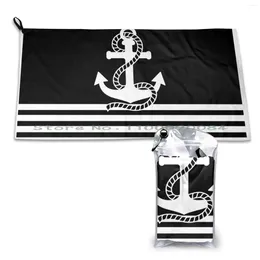 Towel Black White Stripes And Anchors Quick Dry Gym Sports Bath Portable Anchor Pattern Sailor