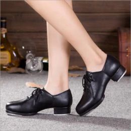 shoes Oxford Lace Up Adult Black Professional Leather & PU Men Tap Dance Shoes Girls Women Tap Shoes