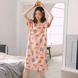Women's Sleepwear Pajamas Printed Sleeved Casual Silk Milk Nightdress Shirt Short