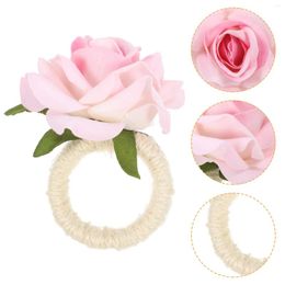 Table Cloth 4 Pcs Rose Napkin Rings Flower Serviette Buckles Holder Decor Accessory Western Style