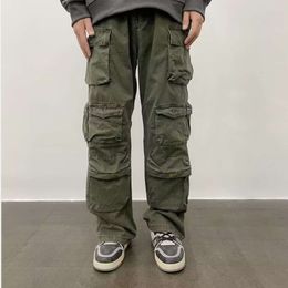 Multi Pocket Workwear for Men Women, Loose and Trendy Brand, Straight Tube Quality Cotton Army Green Casual Pants