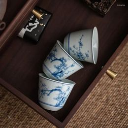 Cups Saucers 2pc/Set Blue And White Ceramic Tea Cup Hand-painted Samuume Small Master Family Kungfu Single Items Accessories