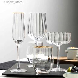 Wine Glasses Golden Edge Ripple Champagne Wine Glass Colourful Home Transparent Lead Free Crystal Cocktail Glasses Whiskey Juice Drinking Cup L240323