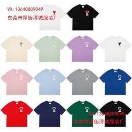 Summer New Love Embroidered Macaron T-shirt Trendy Brand Round Neck Cotton Couple Same Loose Fashion Casual