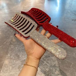 Decorative Figurines Rhinestone Professional Ribs Comb Hairbrush Big Bent Wet Dry Nylon Massage Hair Care Styling Combs Accessories