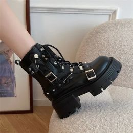 Boots Fashion New Women's Biker Boots Patent Leather Breathable Zipper Lolita Platform Boots Winter New Retro Gothics Botines Chelsea