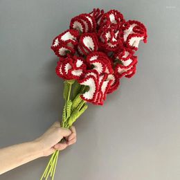 Decorative Flowers 1pcs 43cm Knitted Carnation Flower Hand-made Wool Hand Crocheting Artificial With Packing Bag Braiding Home Decor