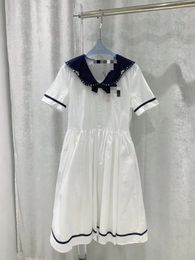 2024 Spring White Lapel Neck Short Sleeves Women Dress Designer High End Womens Runway Dress Vestidos De Festa 3231