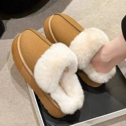 Slippers Winter Plush Cotton Slippers Women Flats Shoes New Platform Casual Home Suede Fur Warm Slingback Flip Flops