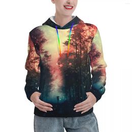 Women's Hoodies Magical Forest Autumn Sky And Stars Print Street Fashion Hooded Sweatshirts Couple Funny Design Oversize Pullover Hoodie