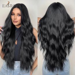 Wigs EASIHAIR Long BLack Synthetic Wig Middle Part for Black Women Super Long Body Wavy Wigs Cosplay Water Wave Wig Heat Resistant