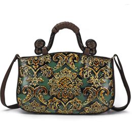 Evening Bags Vintage Cowhide Genuine Leather Handbag For Women Causal Sling Shoulder Bag Lady Fashion Versatile Messenger Green M970