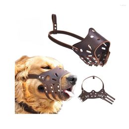 Dog Apparel Muzzle Mouth Cover Adjustable Soft PU Leather Anti Biting Training