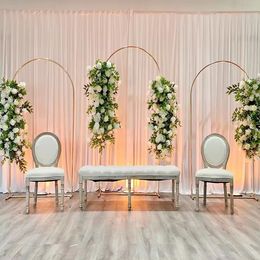 No flowers)Gold-Plated Double Arch Outdoor Wedding Flower Display Rack, Door Frame, Birthday Party Backdrops, Welcome Sign, Balloons Stand