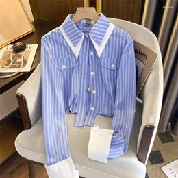 Women's Blouses Turn-down Collar Fashion Ladies Striped Shirts Spring Autumn Office Lady Tops Long Sleeve Sweet Buttons Clothing