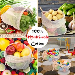 6 Pcs/Set Ecological Reusable Vegetable Fruit Bags Produce Storage Bag Reutilisable Cotton Mesh Cloth Eco Friendly Zero Waste 240325