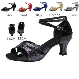 Boots Women's Glitter Latin Dance Shoes Rubber Suede Sole Ballroom Tango Dancing Shoe Salsa Party Dance Shoes Low Heel 3.5cm/5.5cm