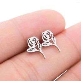 Stud Earrings Jisensp 10pcs/lot Small Stainless Steel Earings Bohemian Jewelry Rose Flower Plant Ear Studs Pendientes Gift