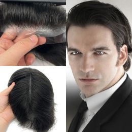 Toupees 100% Human Hair Toupee With Invisible Thin Skin Toupee For Men Hair Piece