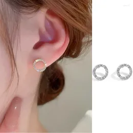 Stud Earrings Zircon Circle Women Girls Simple Delicate Gold Colour Daily Shopping Dating Earring Fashion Jewellery Accessories