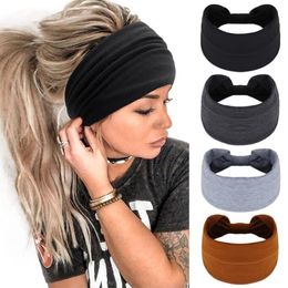 Women Wide Headband Solid Colour Men Sports Running Head Sweatband Elastic Cotton Head Bandage Turban Yoga Hair bands