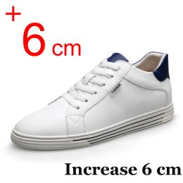 Shoes Men Heightening Shoes 6CM Elevator Shoes White Leather Casual Sneakers For Male Fashion Lift Increased Insole Taller Shoes Man