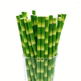 Disposable Cups Straws 25pcs Green Bamboo Birthday Wedding Decoration Tropical Hawaiian Party Supplies Drinking Creative Small Gift