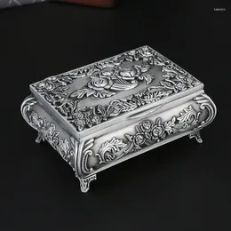 Jewellery Pouches European Storage Box Zinc Alloy Trinket Organiser Ring Case With Rose Pattern Gift For Girls