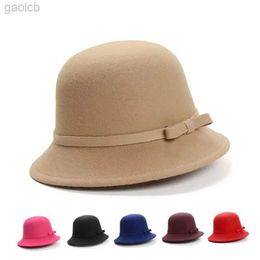 Wide Brim Hats Bucket Hats Bowler Hat Bow Warm Autumn Wool Rowing Machine Flat Top Hat Womens Felt Wide Brim Fedora Hat Jazz Hat Elegant Round Top Hat 24323