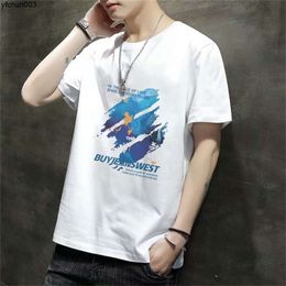 Mens Short Sleeved T-shirt New Summer Trend Korean Edition Loose Bottom Shirt Clothing Large Youth