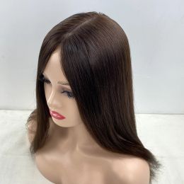 Toppers 100% Remy Human Hair Topper For White Women Natural Looking Base Dark Brown Color Straight Style For Thinning Hair