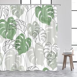 Shower Curtains Watercolor Floral Curtain Spring Modern Farm Palm Leaf Rustic Wood Panel Tropical Plant Polyester Bathroom Decor Set