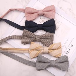 Bow Ties 12 6cm Simple Versatile Buff Pink Solid Striped Plaid Cotton Double Tie For Man Casual Business Wedding Daily Necktie
