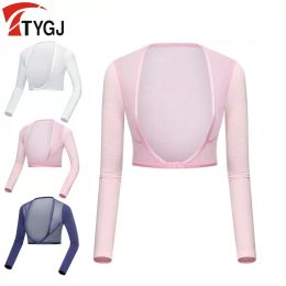 Gloves TYGJ Summer Thin Golf Wear for Women Inside Long Sleeve UV Protection Ice Silk Bottoming OutdShawl Cuff Gloves Top Golf clothing