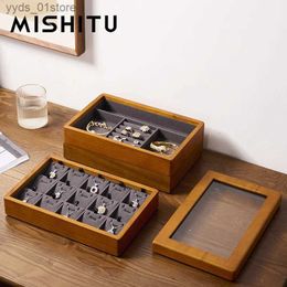 Jewellery Boxes MISHITU Solid Wood Jewellery Box with Transparent Acrylic Lid Jewellery Storage Organiser Case Earrings Ring Accessories Storage Box L240323