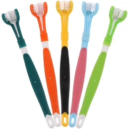 Dog Apparel 5pcs Pet Cleaning Mouth Brushes Cat Teeth Care 3-Sided Toothbrushes