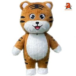 Mascot Costumes 2.6m Giant Fur Tiger Iatable Costume Adult Full Plush Walking Mascot Blow Up Fancy Dress Iated Animal Suit